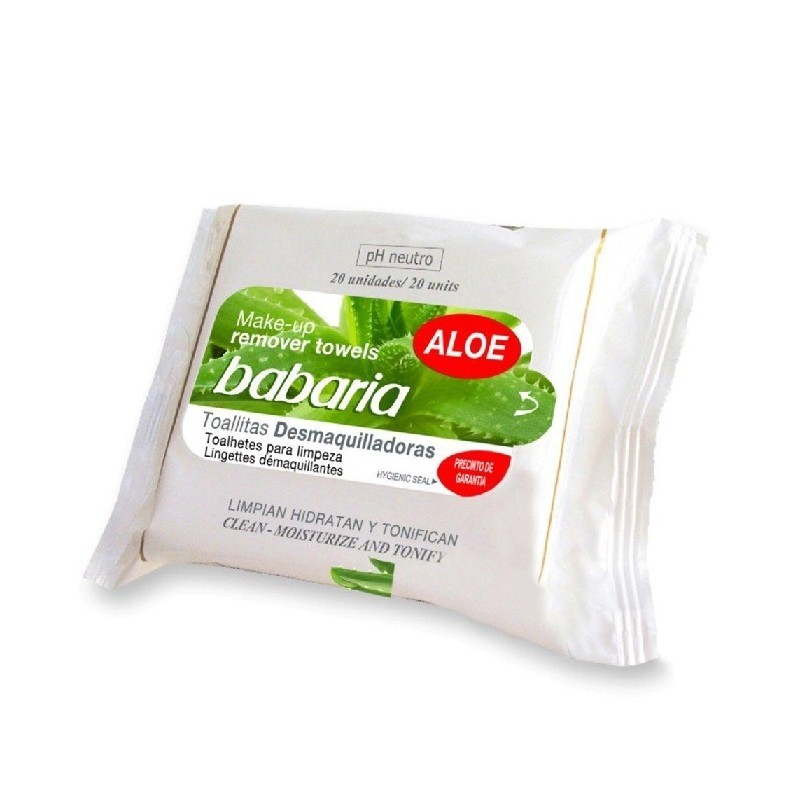 BABARIA ALOE VERA TOALHITAS DESMAQUILHANTES 20 UDS